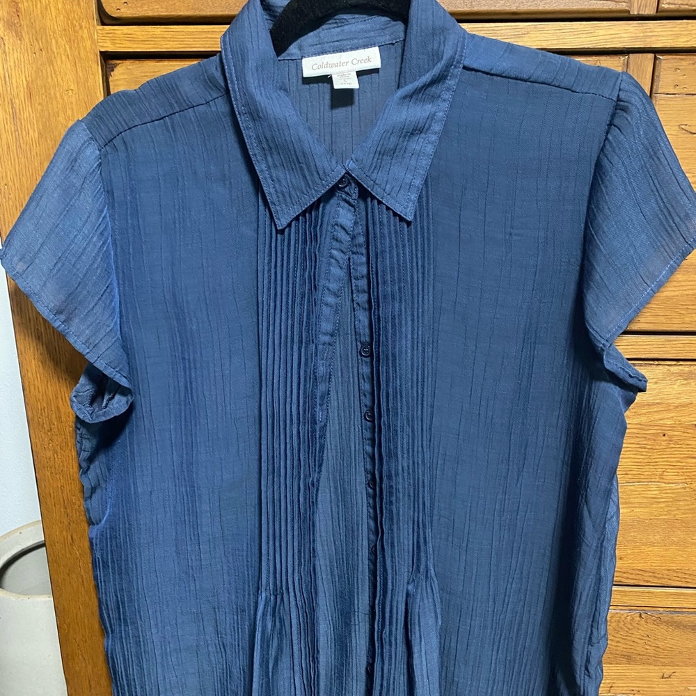 Coldwater Creek Navy Pleated Top